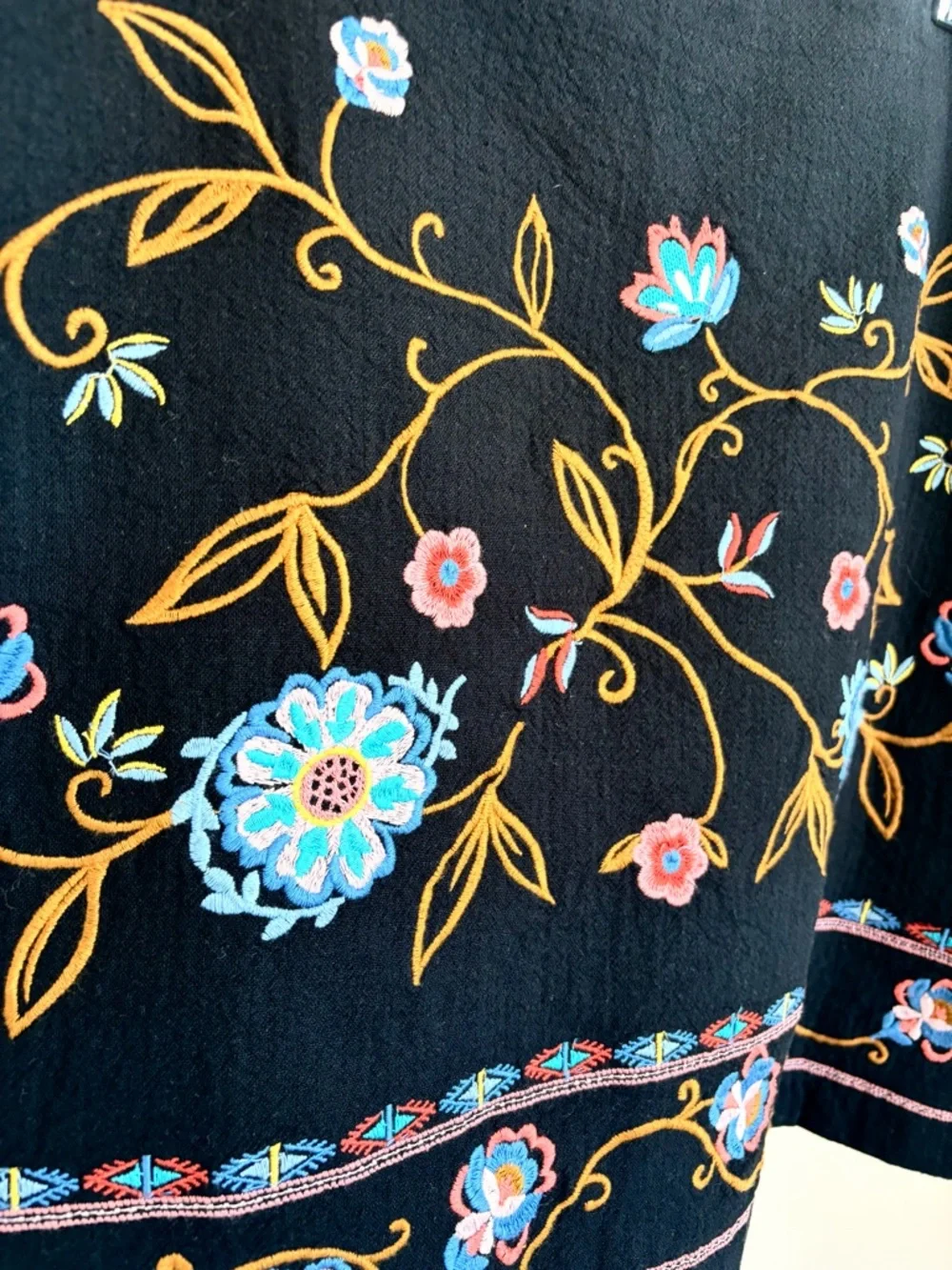 LOFT Black Mini Skirt with Colorful Floral Embroidery - Picture 3 of 8